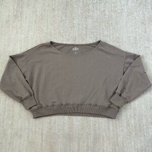 Hollister Taupe Long Sleeve Crop Top Sweatshirt M